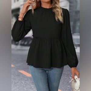 SHEIN Black Peplum Blouse